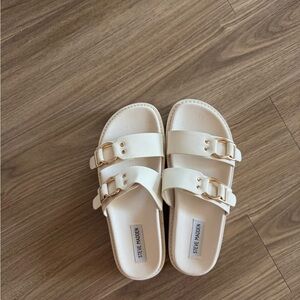 Steve Madden Women's White Sandals with Gold Buckles